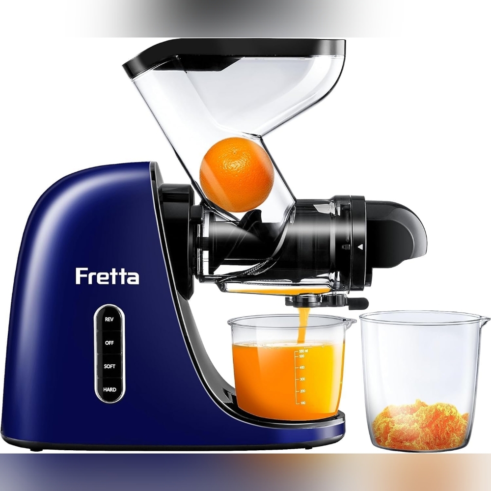 New Fretta Pro Max Juicer Machine, 3-inch Wide Chute Cold Pressed Juicer (Blue)